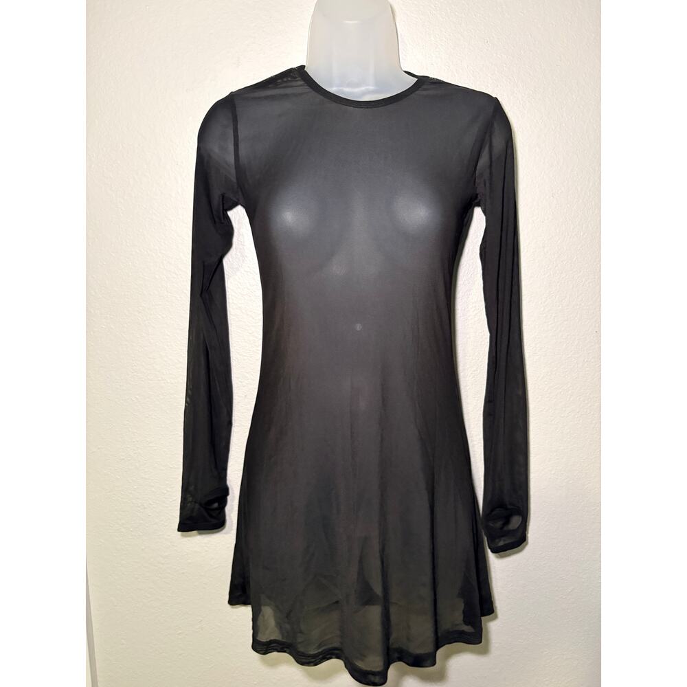 Poster Girl Black Sheer Mini Dress Thumbholes Size Medium